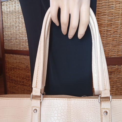 Mango handbag used with shoulder strap and gift pouch white beige