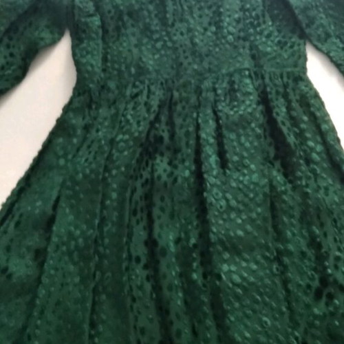 Evening dress refurbished, cypress green, vintage with tulle sleeves