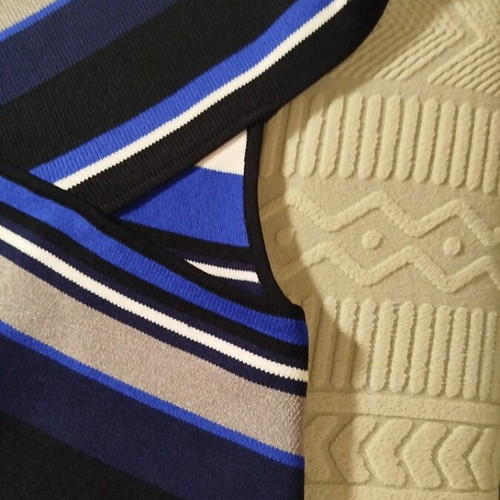 Ivank Trump wrap dress like new, knit, black and blue stripes