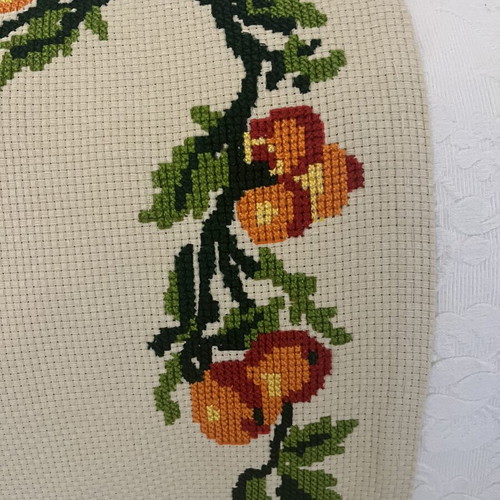 Handmade cross-stitch tablecloth with fruit design 69×69 cm new