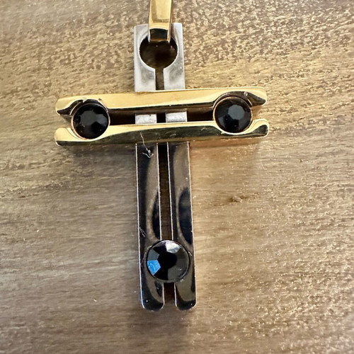 Cross unisex with black zirconia, like new, two-tone