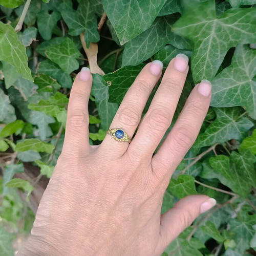 Vintage ring with lapis lazuli adjustable brass