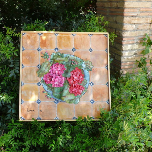3D Artwork Gerania Canvas Painting with Pinecone Flowers New