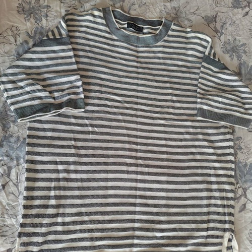 Men's blouse, white and gray, size M