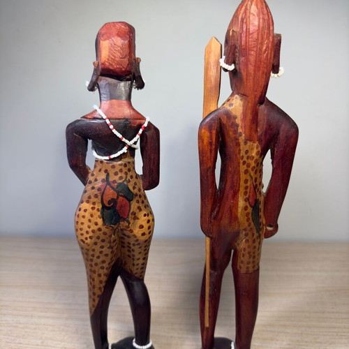 Handmade Maasai couple used, vintage art figures from Kenya 30 cm