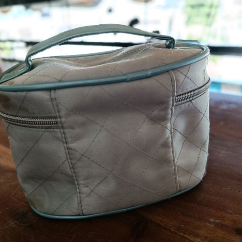 Satin Toiletry Bag like new, made in UK, light blue