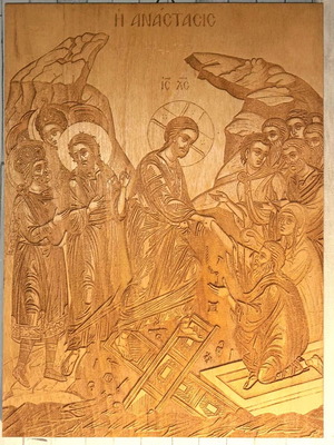 Wooden handmade icon The Resurrection like new