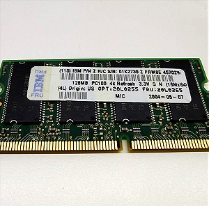 IBM - Micron / 01K2730 / 128MB 100MHz PC100 non-ECC Unbuffered CL2 144-Pin SoDIMM Memory Module