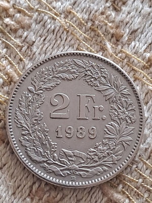 Νόμισμα 2 ελβετικά φράγκα μεταχειρισμένο, 1989
