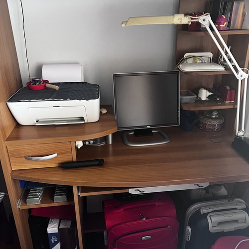 Wooden desk for computer like new, light brown with shelves and drawer