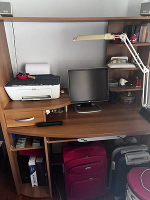 Wooden desk for computer like new, light brown with shelves and drawer