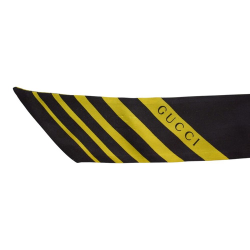 Gucci Twilly yellow black striped silk scarf choker bag charm