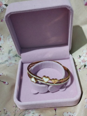 Bracelet hearts gold plated steel with enamel new