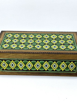 Antique-Style Wooden Jewelry Box with Plush Green Interior like new