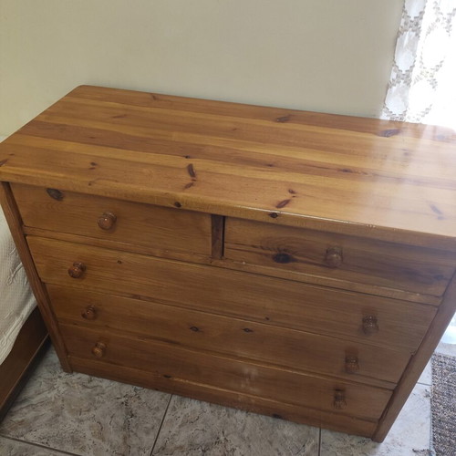 Wooden dresser with 5 drawers used, natural color