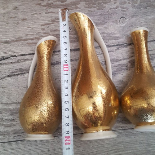 Royal Porzellan Bavaria KM 22kt Gold Porcelain Vase Set of 3 like new