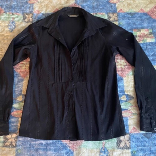 Sarah Lawrence Black Fitted Striped Shirt New, Long Sleeve