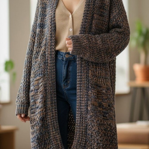 Bershka long knit cardigan used, size S, blue and orange