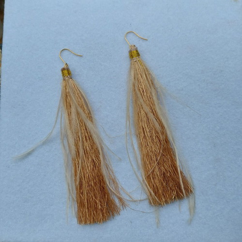 Tassel Earrings new, hypoallergenic steel hooks, beige-gold color