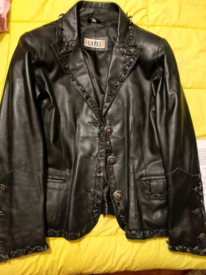 Lapel leather jacket used, black, size L
