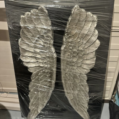 KARE Design Angel Wings Wall Art new, embossed silver on black wood