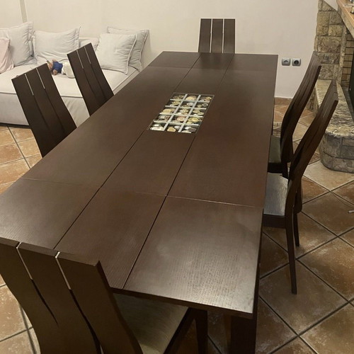 Oak dining set with 6 chairs, Vassilakis Home