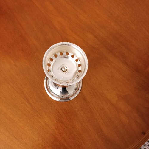 Small candlestick like new with glossy metal finish 14cm height