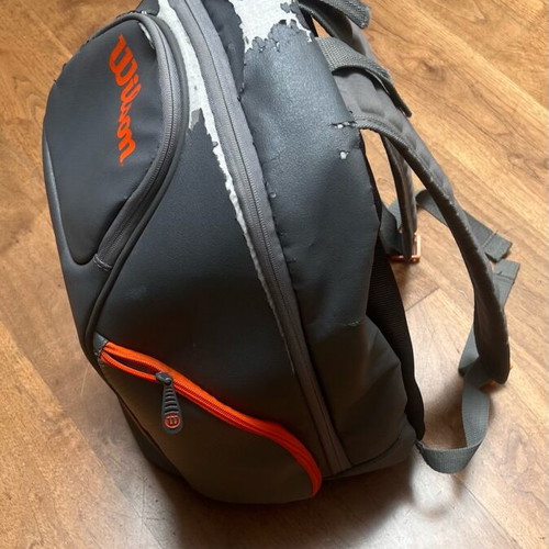 Wilson tennis backpack used, gray with multiple compartments