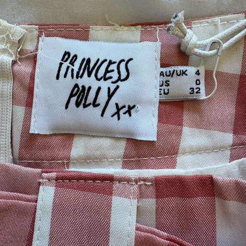 Princess Polly Red White Gingham Plaid Mini Skirt with Belt, XXS