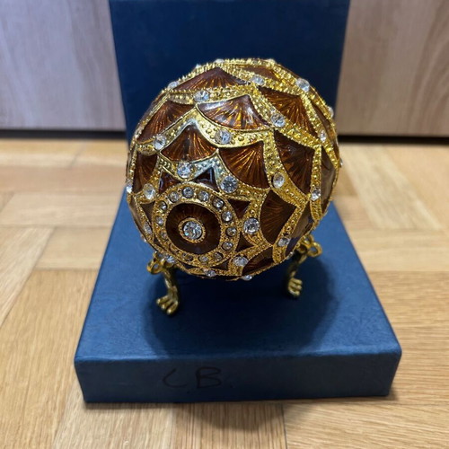 Brown Enamel Faberge Style Egg 12 cm with Crystals like new