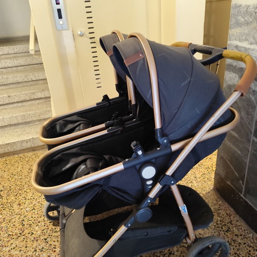 Chipolino twin stroller with baskets and car seat adapters used