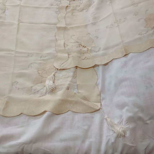 Set Kare 7 Pieces Champagne Organza New with Cutwork and Fringes