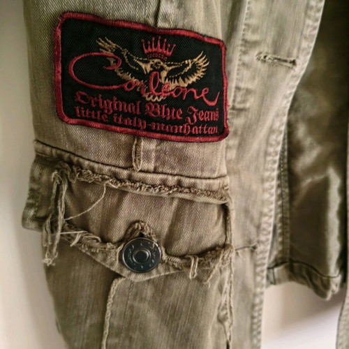 Military Safari Jacket, olive with patches and distressed details