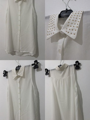 White sleeveless shirt used with decorated collar and metal details