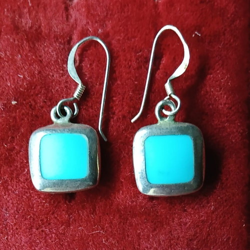Silver earrings with moonstone and turquoise, new