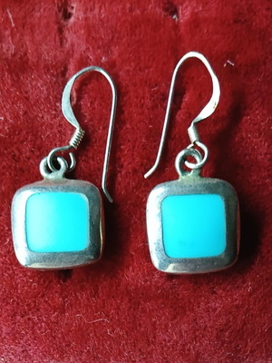 Silver earrings with moonstone and turquoise, new
