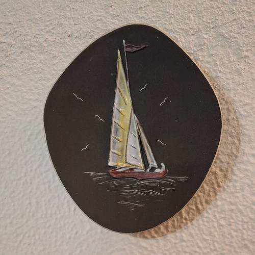 Vintage ceramic wall plate with sailboat like new, 60s