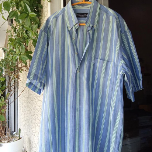 Christian Dior shirt used, size L, blue green white short sleeve