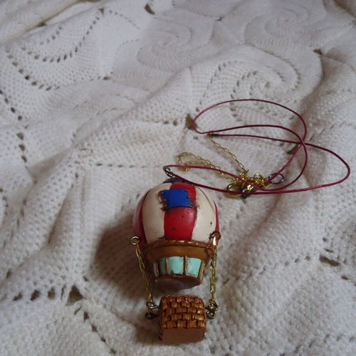 Hot air balloon pendant multicolored made to order from polymer clay