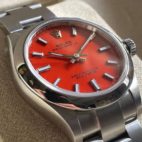 Rolex Datejust 31mm Red Face ladies watch like new with card