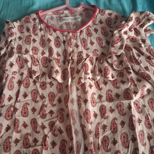 Zara blouse with frill details on sleeves and neckline, colorful