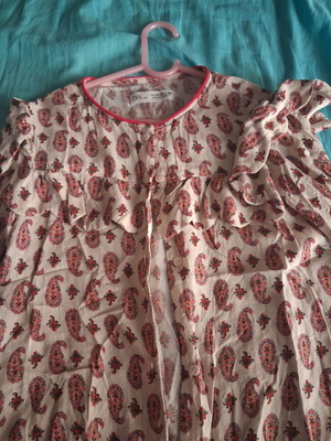 Zara blouse with frill details on sleeves and neckline, colorful