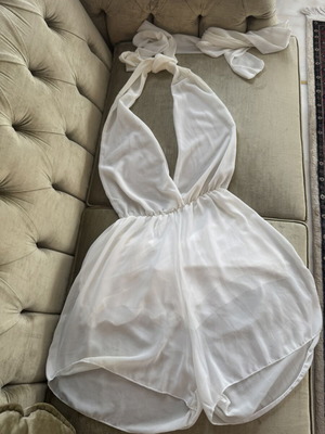 Ancient Greek White Halterneck Playsuit Romper, One Size