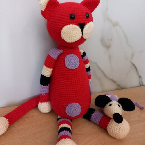 Handmade cat doll new, crocheted from cotton yarn