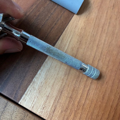Merkur 23c closed comb safety razor used with long handle