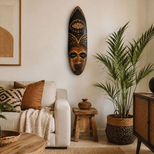 Ethnic tribal wooden wall mask handmade, used, boho vintage decor