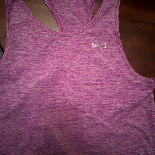 USA PRO women's sportswear set like new, size S/XS, blue and purple tops, blue 3/4 leggings