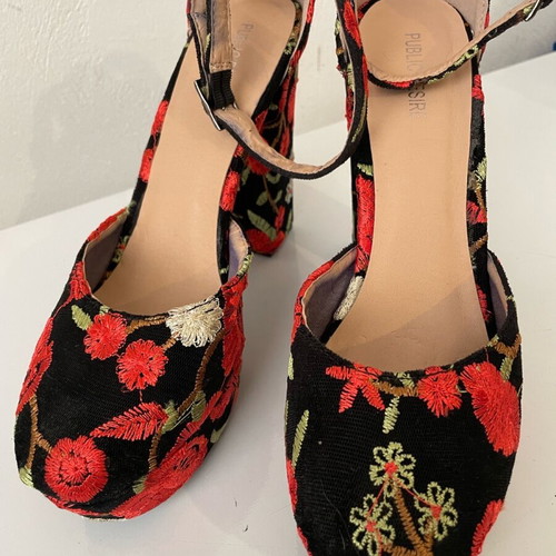Public Desire embroidered platform ankle strap shoes like new, size 41
