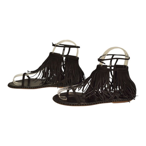 Miu Miu black suede gladiator flat sandals with fringes