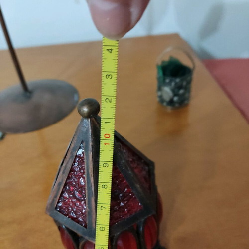 Copper candle holder for tealight table use like new with three hanging holders